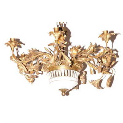 Lot 519 - Gilt-Metal and Porcelain Six-Light Chandelier...
