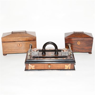 Lot 380 - Victorian Part-Ebonized Inkstand; Together...