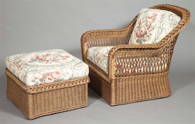 Lot 277 - Pair of Natural Wicker Armchairs and Ottoman...