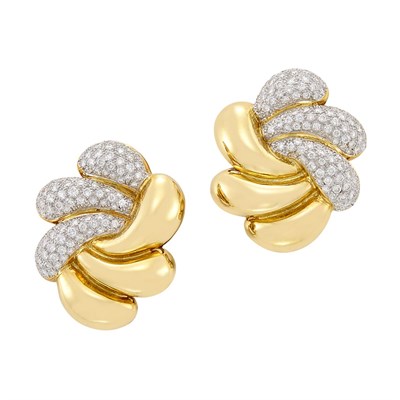 Lot 31 - Pair of Two-Color Gold and Diamond Earclips