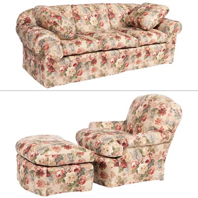 Lot 407 - Upholstered Loose Cushion Settee; Together...
