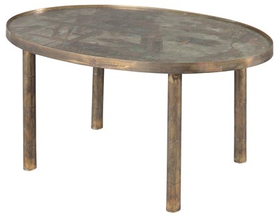 Lot 330 - Etched and Patinated-Metal Chan Low Table...