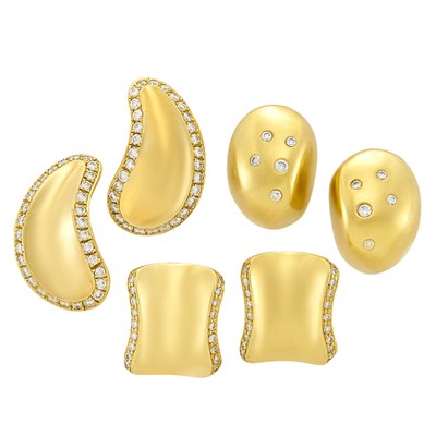 Lot 70 - Three Pairs of Gold and Diamond Earrings, Robert Lee Morris