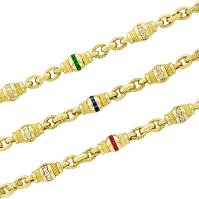 Lot 68 - Three Gold, Diamond and Gem-Set Bracelets, Judith Ripka