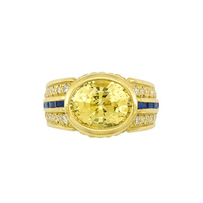 Lot 72 - Gold, Yellow Sapphire, Sapphire and Diamond Ring