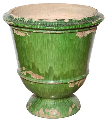 Lot 371 - Pair of Green Glazed Terra Cotta Garden Urns...