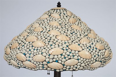 Lot 366 - Tiffany Style Patinated Metal, Shell and Glass...