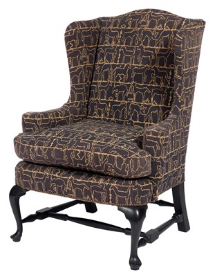 Lot 441 - Queen Anne Style Upholstered Painted Wing Chair