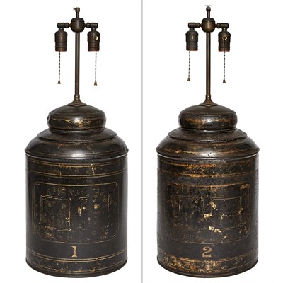 Lot 262 - Pair of Tôle Tea Canisters Now mounted as...
