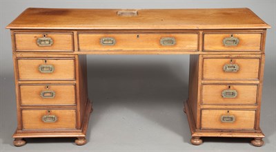 Lot 306 - Brass-Mounted Oak Campaign Style Desk Height...