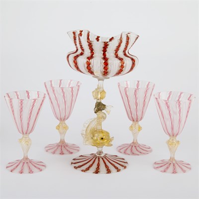 Lot 95 - Set of Seven Venetian Glass Goblets Third...