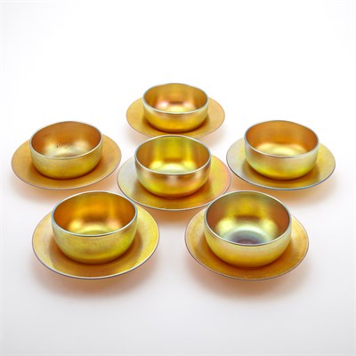 Lot 450 - Assembled Set of Six Carder Steuben Gold...