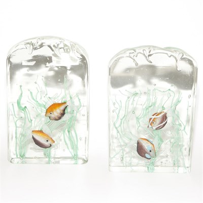 Lot 410 - Two Murano Glass Fish Bookends Height 7 1/2...