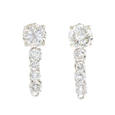Lot 159 - Pair of Platinum and Diamond Pendant-Earclips