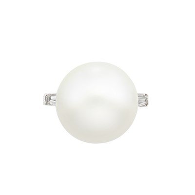Lot 410 - White Gold, South Sea Cultured Pearl and Diamond Ring