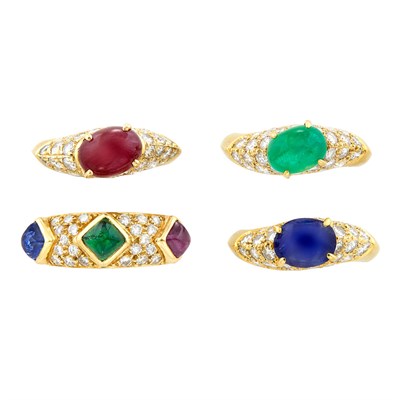Lot 330 - Four Gold, Gem-Set and Diamond Rings, Two by Van Cleef & Arpels
