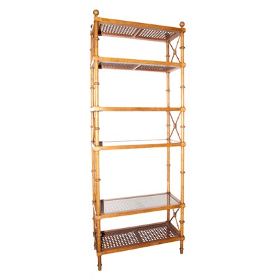 Lot 155 - Pair of Fruitwood and Caned Six-Tier Etageres...