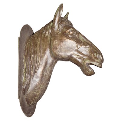 Lot 190 - Pair of Patinated-Metal Horse Heads Height 29...