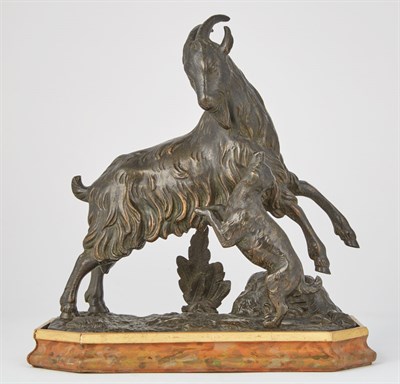 Lot 420 - Patinated-Bronze Sculpture of a Rearing Goat...