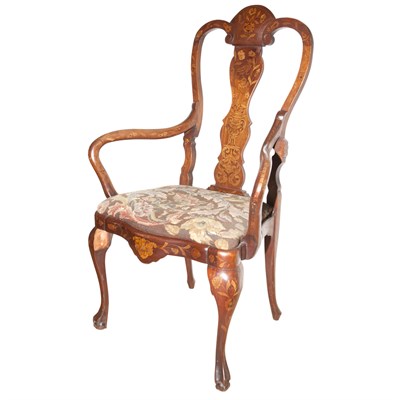 Lot 220 - Dutch Rococo Style Marquetry Inlaid Open Armchair