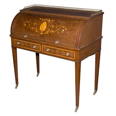 Lot 287 - Edwardian Inlaid Mahogany Roll Top Desk...