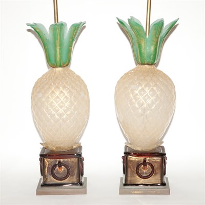 Lot 270 - Pair of Venetian Glass Pineapple-Form Lamps...