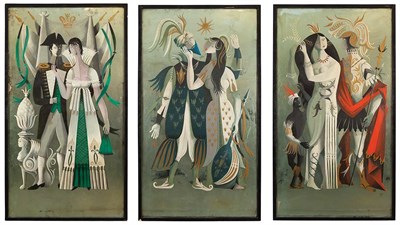 Lot 365 - Two Historical and a Folklore Painting on...