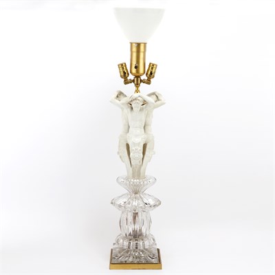 Lot 306 - Glass and Ceramic Lamp With three conjoined...