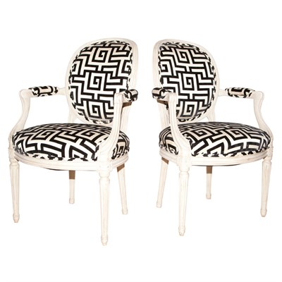 Lot 371 - Pair of Louis XVI Style Painted Wood Fauteuils