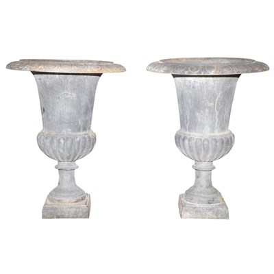 Lot 436 - Pair of Iron Garden Urns Height 24 inches,...