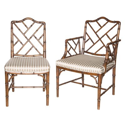 Lot 447 - Set of Six George III Style Faux Bamboo Dining...
