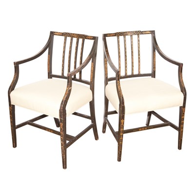 Lot 257A - Pair of Reency Style Gilt Decorated Armchairs