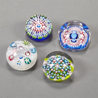 Lot 500 - Group of Four Glass Paperweights Diameter of...