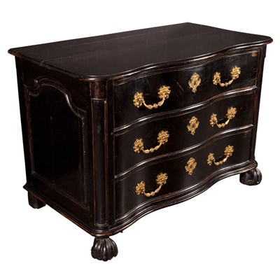 Lot 293 - Regence Black Painted Ebony Commode First half...