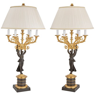 Lot 374 - Pair of Empire Style Gilt and Patinated-Bronze...