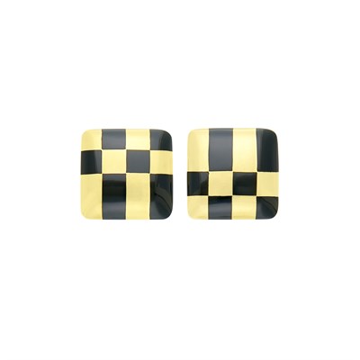 Lot 1 - Tiffany & Co. Pair of Gold and Black Jade Checkerboard Earrings