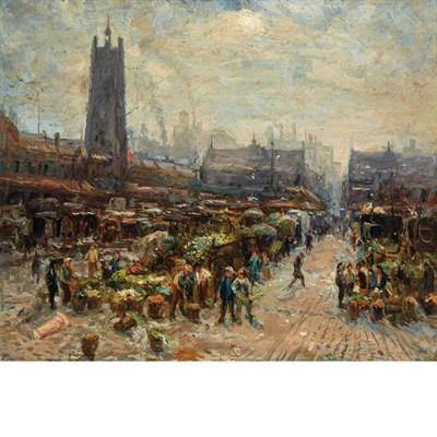 Lot 105 - Ernest Meyer American, 1863-1952 Flower Market,...