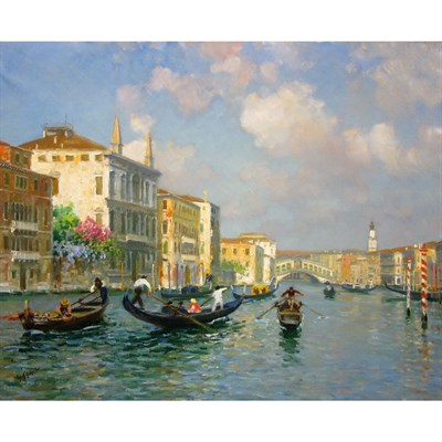 Lot 41 - Luigi Lanza Italian, b. 1860 Gondoliers,...