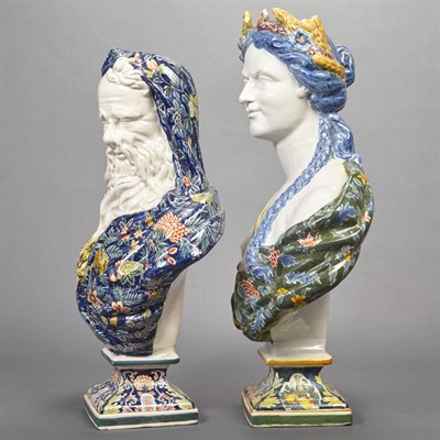 Lot 284 - Pair of French Faience Busts Depicting Winter...