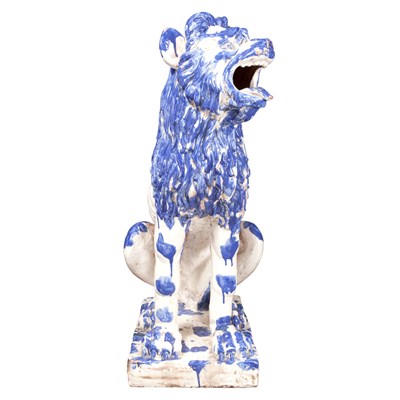 Lot 282 - French Faience Blue and White Glazed Lion...