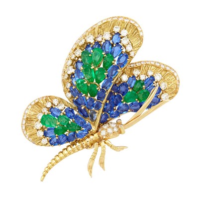 Lot 429 - Gold, Emerald, Sapphire and Diamond Butterfly Brooch