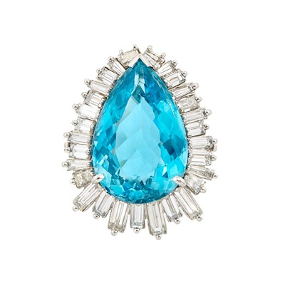 Lot 321 - Platinum, Aquamarine and Diamond Ring