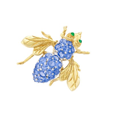 Lot 254 - Two-Color Gold, Sapphire and Emerald Bee Pin