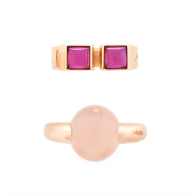 Lot 120 - Rose Gold and Cabochon Rose Quartz Ring, Pomellato, and Rose Gold and Pink Tourmaline Ring, Omega