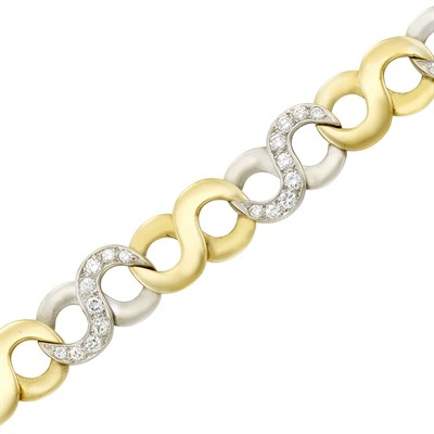 Lot 32 - Two-Color Gold and Diamond Link Bracelet