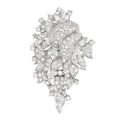 Lot 727 - Platinum and Diamond Clip-Brooch