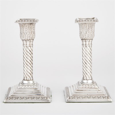Lot 401 - Pair of Victorian Sterling Silver Candlesticks...