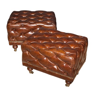 Lot 499 - Pair of Brown Leather Tufted Upholstered...
