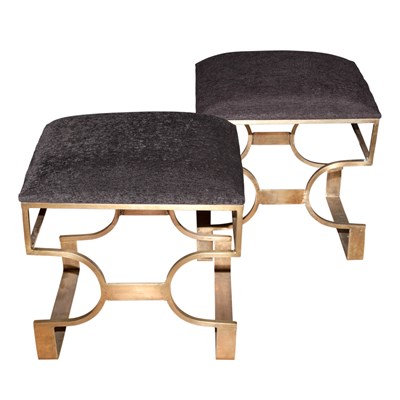 Lot 227 - Pair of Art Deco Style Upholstered Brass...
