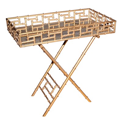 Lot 385 - Gold Painted Metal Faux Bamboo Mirror Top...